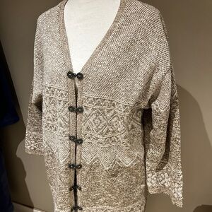 Vintage Unbranded Cotton Knit Cardigan with Frog Closures – Boho Artisan Style